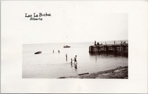 Lac La Biche Alberta AB People in Water Boats Unused Real Photo Postcard G82