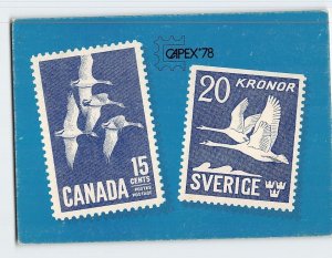 B-301200 Canada Geese 15 Cents Stamp & Swans Sweden 20 Kronor Stamp