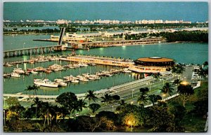 Miami Florida 1973 Postcard Miamarina toward Dodge Island Seaport and Beach