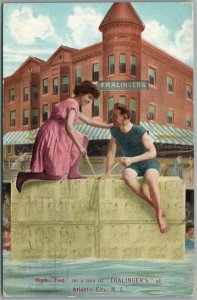 ATLANTIC CITY NJ FRALINGER'S SALT WATER TAFFY CANDY ADVERTISING ANTIQUE POSTCARD