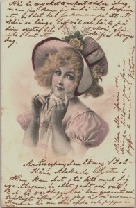 Victorian Style Art Nouveau Portrait of a Woman Vintage Postcard B132