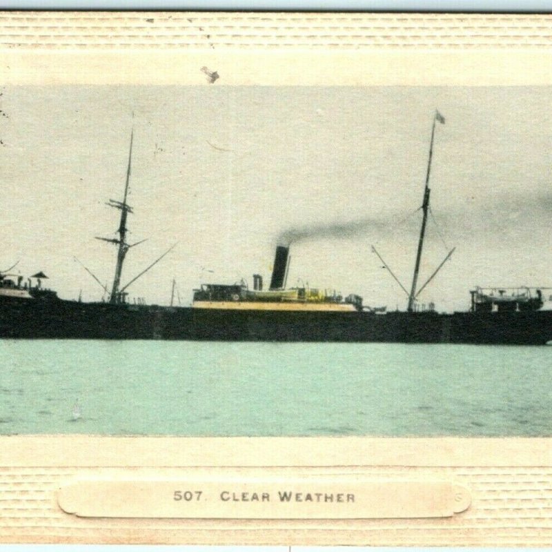 1910 Clear Weather Steamship Photo Postcard Embossed Border Oklahoma Pen Pal A6