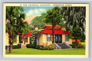 Jacksonville FL-Florida, The Oriental Gardens, Linen Postcard 