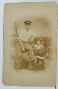 Rppc Man & Daughter Atlantic City Studio Faux Beach Scene c1905 Postcard 019