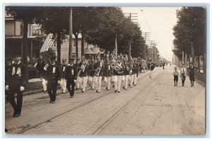 c1910's Marching Band Parade Street Scene RPPC Photo Posted Antique Postcard