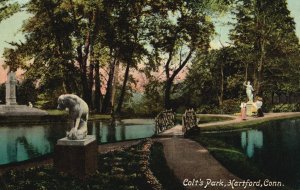 Vintage Postcard 1910 Colt's Park Recreational Area Statues Hartford Connecticut