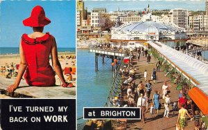 US62 UK England Brighton pier red dress and hat novelty pin up