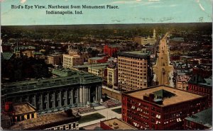 Postcard Birds Eye View Northeast from Monument Place in Indianapolis, Indiana