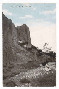 Cliff Scene near Lake? Fort Sheridan Illinois 1917 postcard