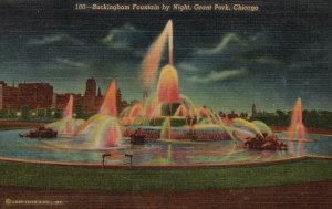 Vintage Postcard 1951 Buckingham Fountain By Night Grant Park Chicago Illinois