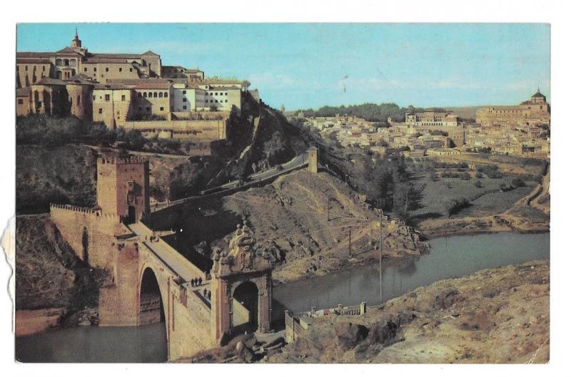 Spain Toledo Piente de Alcantara Bridge and City Birds eye view Vtg Postcard