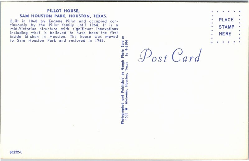 Postcard TX Sam Houston Park Pillot House