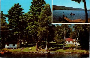 Postcard NY Lake George Briar Dell Lake Shore Motel & Cabins Canoe 1986 J6