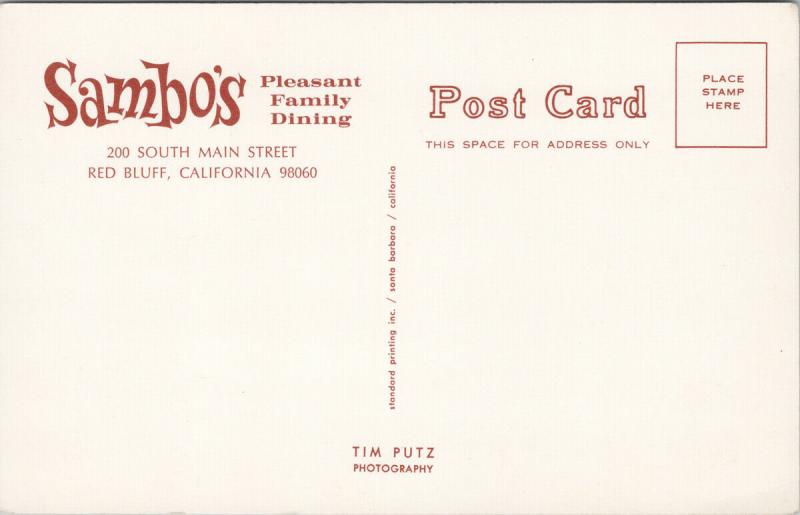 Sambo's Restaurant Red Bluff California CA Advertising Unused Postcard F3