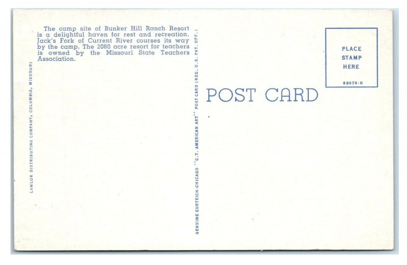 2 Postcards MOUNTAIN VIEW, Missouri MO ~ BUNKER HILL RANCH RESORT Cabins-Dining