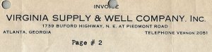 1950 Virginia Supply & Well Company Inc Atlanta Georgia 2-Page Invoice 13-100