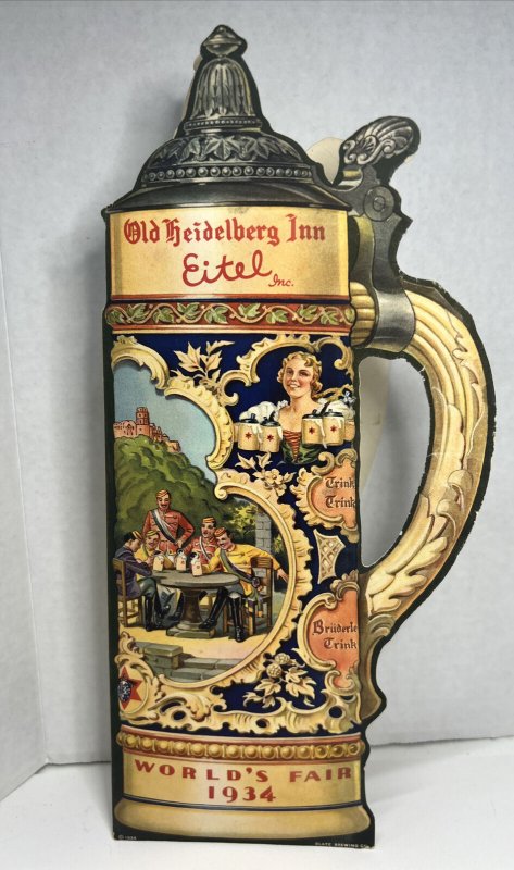 Vintage 1934 Chicago WORLDS FAIR MENU Old Heidelberg Inn BLATZ Beer Stein Shape 