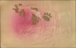 Christmas - Santa Claus & Toys Airbrushed Embossed c1910 Postcard