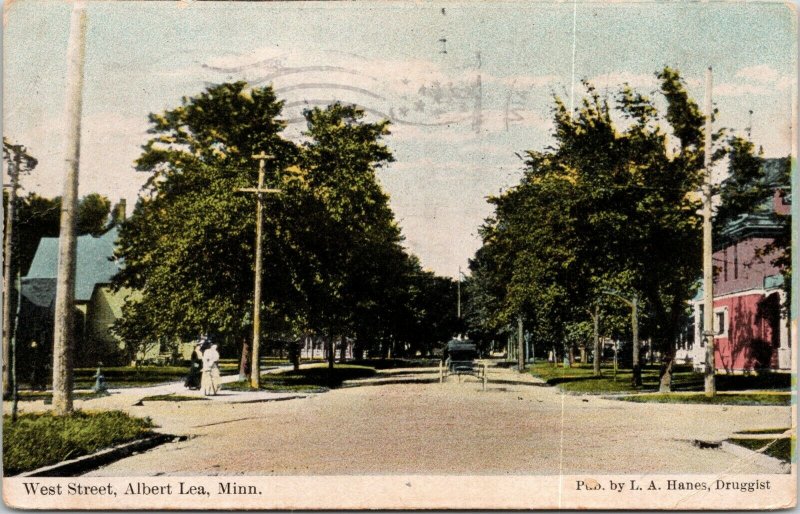 Albert Lea Minnesota~Ladies on Corner by West Street Homes~1910 Postcard 