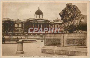Old Postcard London the National Gallery and Trafalgar Square Lion