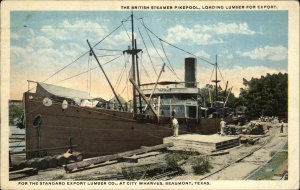 Beaumont Texas TX Steamer Boat, Ship PIKEPOOL Lumber Industry c1920 Postcard