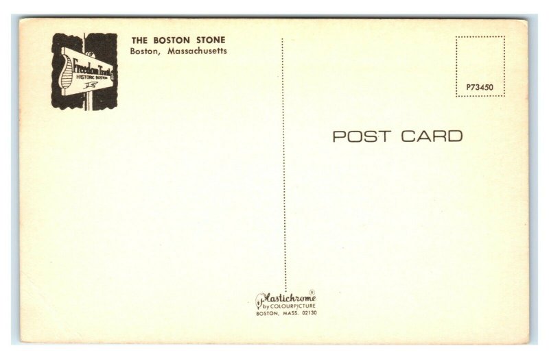 Postcard The Boston Stone, Boston Mass historic facts chrome MA1