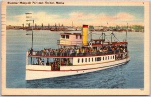 1951 Steamer Maquoit Portland Harbor Maine ME Boats & Boat House Posted Postcard