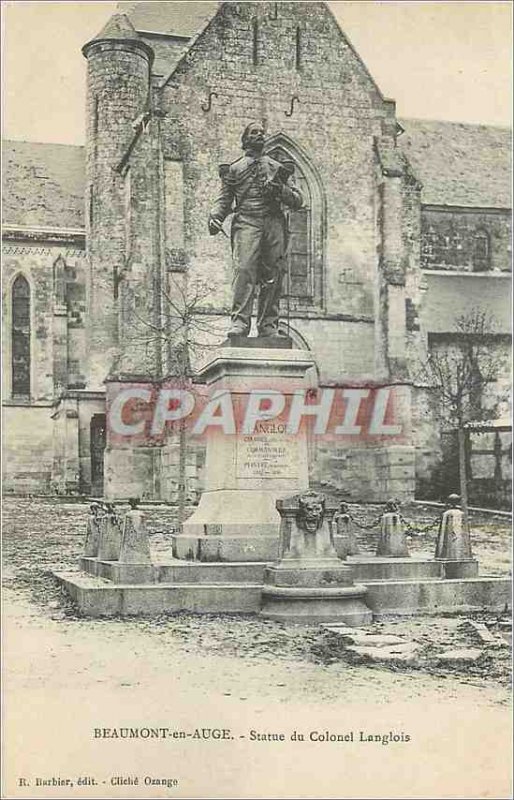 Postcard Old Beaumont in Auge Statue of Colonel Langlois