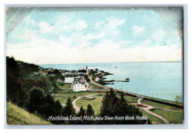 Circa 1909 Mackinac Island Town View Block House Michigan Vintage Postcard F24 