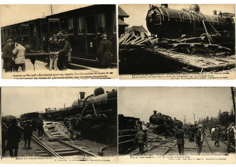 TRAIN ACCIDENT CONTICH 21 May 1908 BELGIUM 9 CPA (L2712)