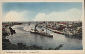 Curacao DWI West Indies Tank Boats Ships Harbour Vintage Postcard