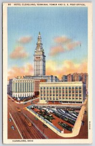 1943 Hotel Cleveland Terminal Tower And U.S. Post Office Ohio OH Posted Postcard