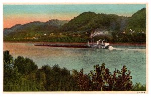 Kentucky Ohio River near Ashland KY & Ironton OH , Steamboat pushing barges