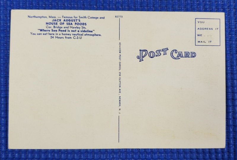 Vintage Jack August's House of Sea Foods Northampton Massachusetts MA Postcard