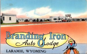 Postcard Branding Iron Auto Lodge in Laramie, Wyoming