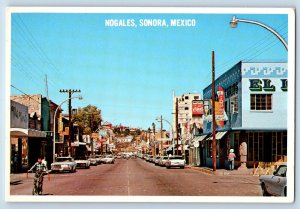 Nogales Sonora Mexico Postcard Obregon Avenue Cafe Business Section c1960's