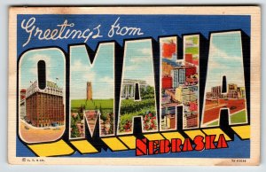 Greetings From Omaha Nebraska Postcard 1942 Large Big Letter City Curt Teich