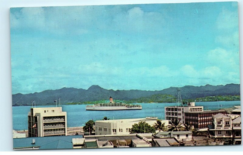 Cruise Ship Port of Suva Fiji View from Town House Hotel Suva Postcard E13