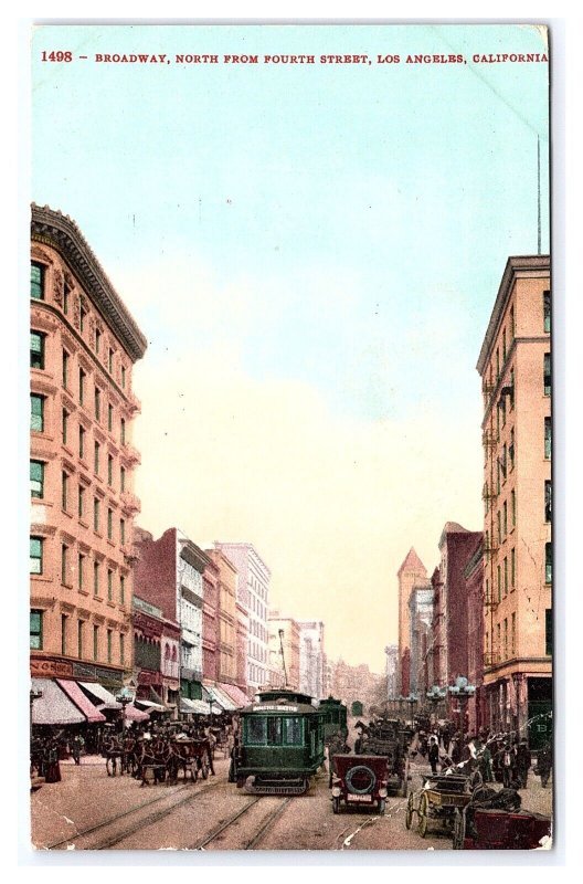 Postcard Broadway North From Fourth Street Los Angeles California c1909 Postmark