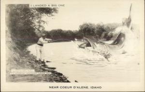 Coeur D'Alene ID Fishing Exaggeration Real Photo Postcard