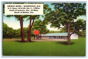 Wagarville Alabama AL Postcard Airway Motel Jackson Mobile c1940 Vintage Antique