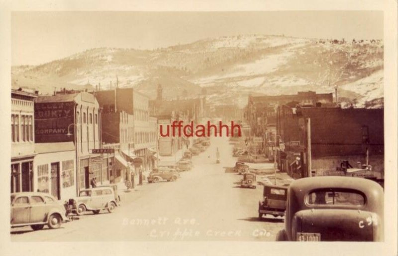 BENNETT AVE. CRIPPLE CREEK, CO. circa 1935 RPPC