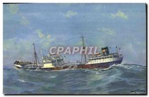 Old Postcard Petrolier boat in heavy weather in the Mediterranean