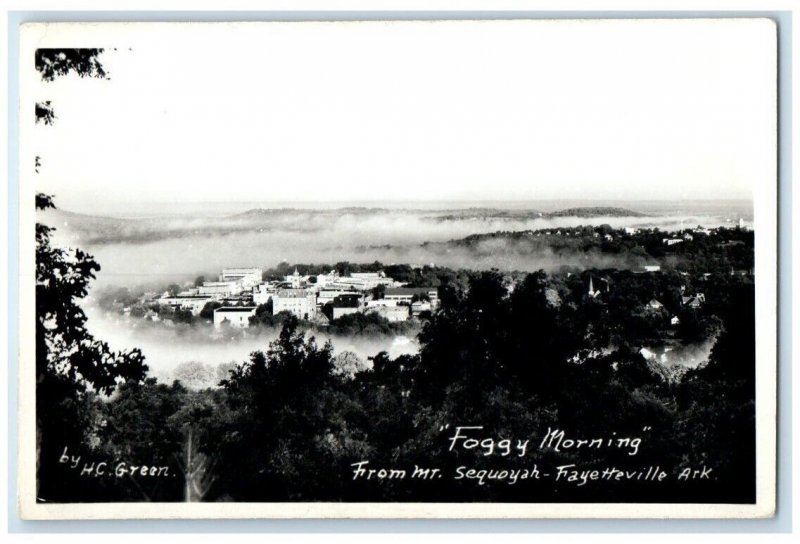 c1940's Foggy Morning From Mt. Sequoyah Fayetteville AR RPPC Photo Postcard