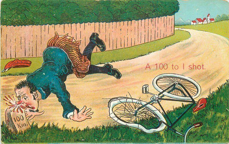 Artist Impression Bicycle Accident Comic Humor 1911 postcard 6448