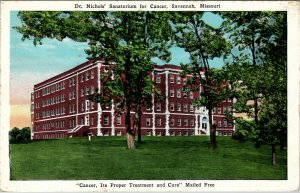 Savannah Missouri Dr Nichols Sanitorium for Cancer Treatment & Cure Postcard W8
