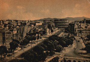 Vintage Postcard Real Photo Roma Via dei Fori Imperiali Straight Road Rome Italy