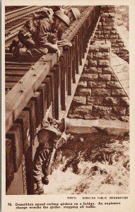 Military Soldiers Demolition Squad Cutting Girders on Bridge WW2 Postcard E96 