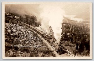 RPPC C.P.R. Main Line Two Steam Engines Canadian Rockies Yoho BC Postcard T30