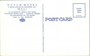 1950 Dutch Motel U.S. Route 1 Augusta GA Postcard